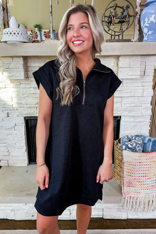 The Portside Quarter Zip Dress in Black