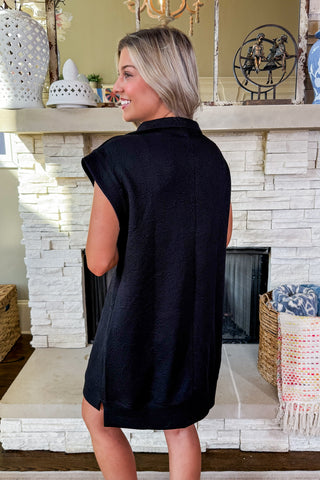 The Portside Quarter Zip Dress in Black