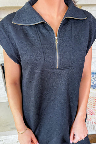 The Portside Quarter Zip Dress in Black