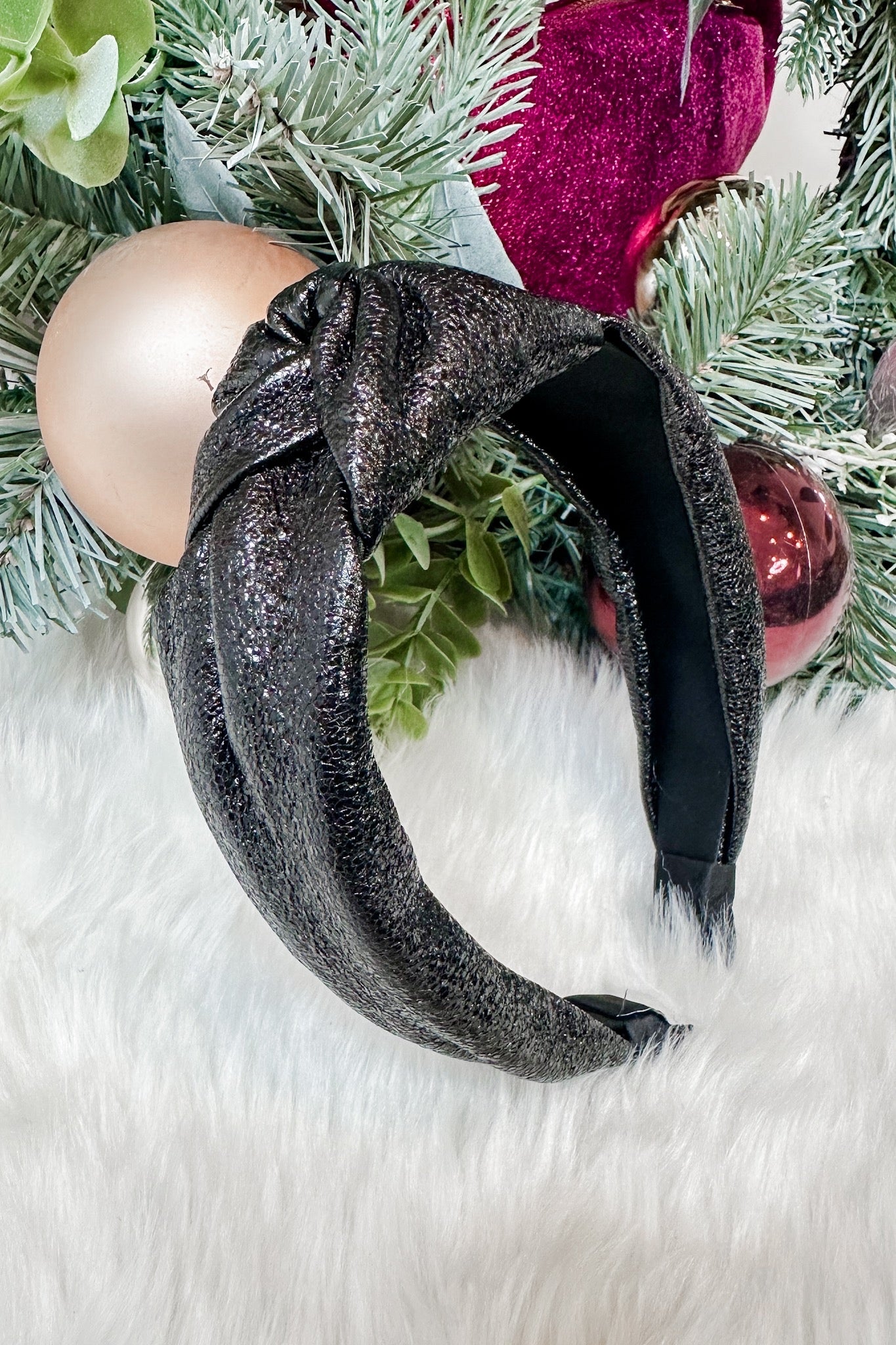 Metallic Knotted Headband in Black