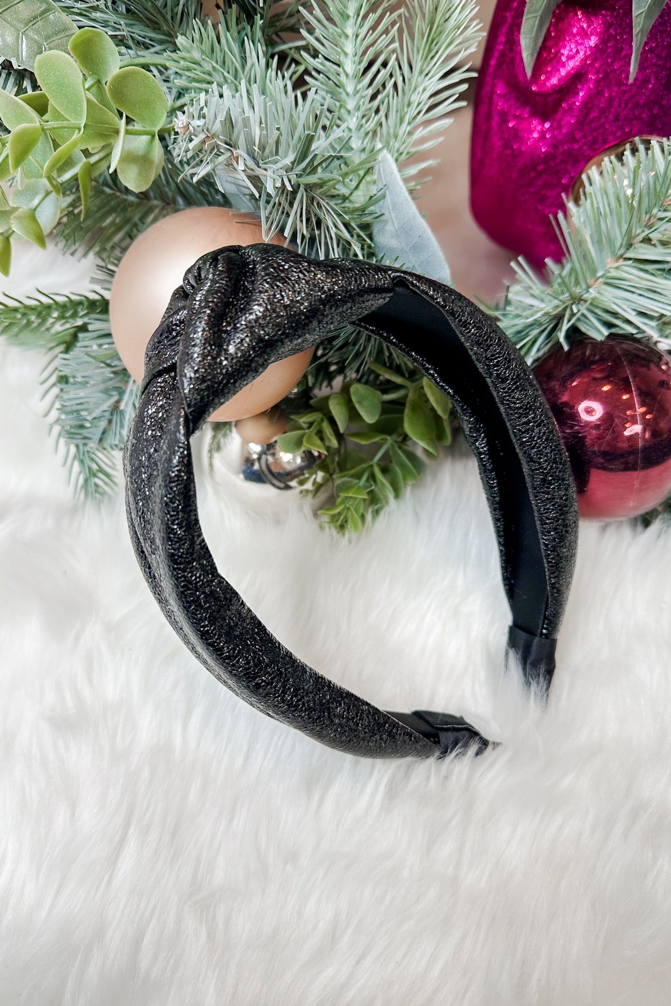 Metallic Knotted Headband in Black