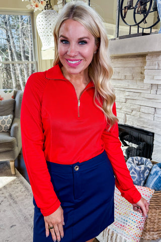 The Marina Quarter Zip Pullover in Red