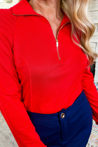 The Marina Quarter Zip Pullover in Red