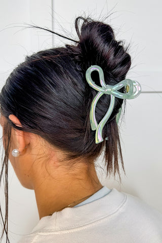 Minty Bow Claw Clip