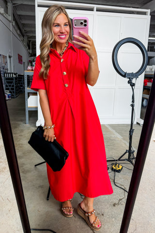 The Augusta Afternoon Midi Dress in Red