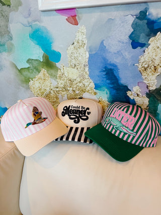 Pink Stripe Embroidered Mallard Trucker Hat