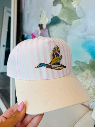 Pink Stripe Embroidered Mallard Trucker Hat