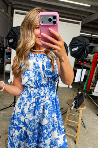 Skies & Brunch Floral Midi Dress in Blue