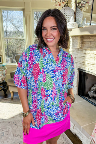 The Lizzy Breeze Short Sleeve Top in Royal Multi Confetti