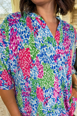 The Lizzy Breeze Short Sleeve Top in Royal Multi Confetti
