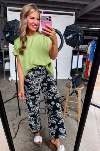 Golden Touch Button Sleeve Top in Matcha