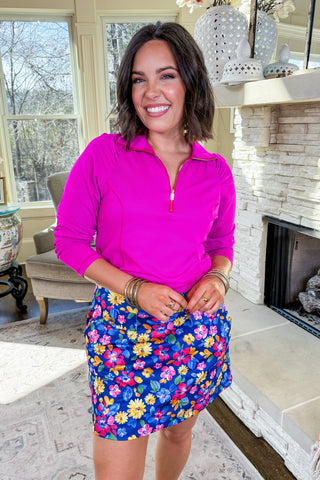 The Marina Quarter Zip Pullover in Magenta