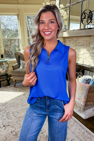 The Sun Dial Quarter Zip Tank in Royal Blue