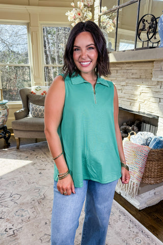 The Sun Dial Quarter Zip Tank in Green