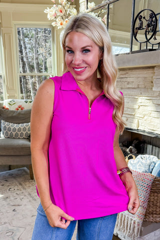 The Sun Dial Quarter Zip Tank in Magenta