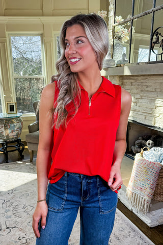 The Sun Dial Quarter Zip Tank in Red