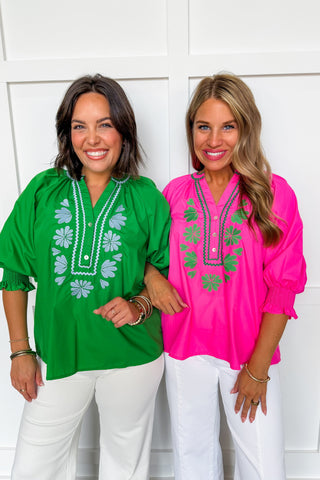 Easy Charm Embroidered Top in Baby Pink