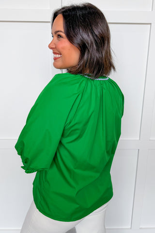 Easy Charm Embroidered Top in Green