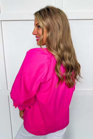 Easy Charm Embroidered Top in Hot Pink