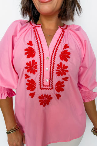 Easy Charm Embroidered Top in Baby Pink