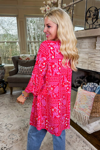 The Lizzy Cardigan in Hot Coral