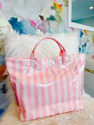 Beverly Hills Pool Bag in Pink/White Striped Tote