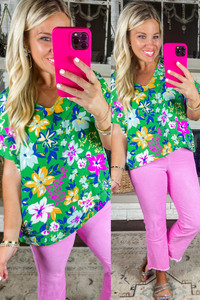 Multi Floral Tropical Shift Top