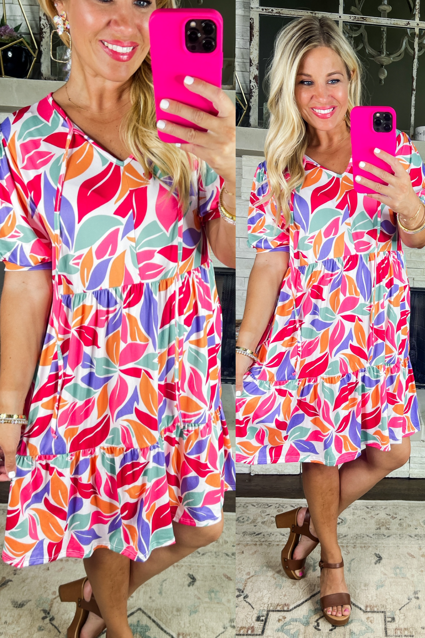 Buttery Soft Multi Color Tropical Babydoll Dress