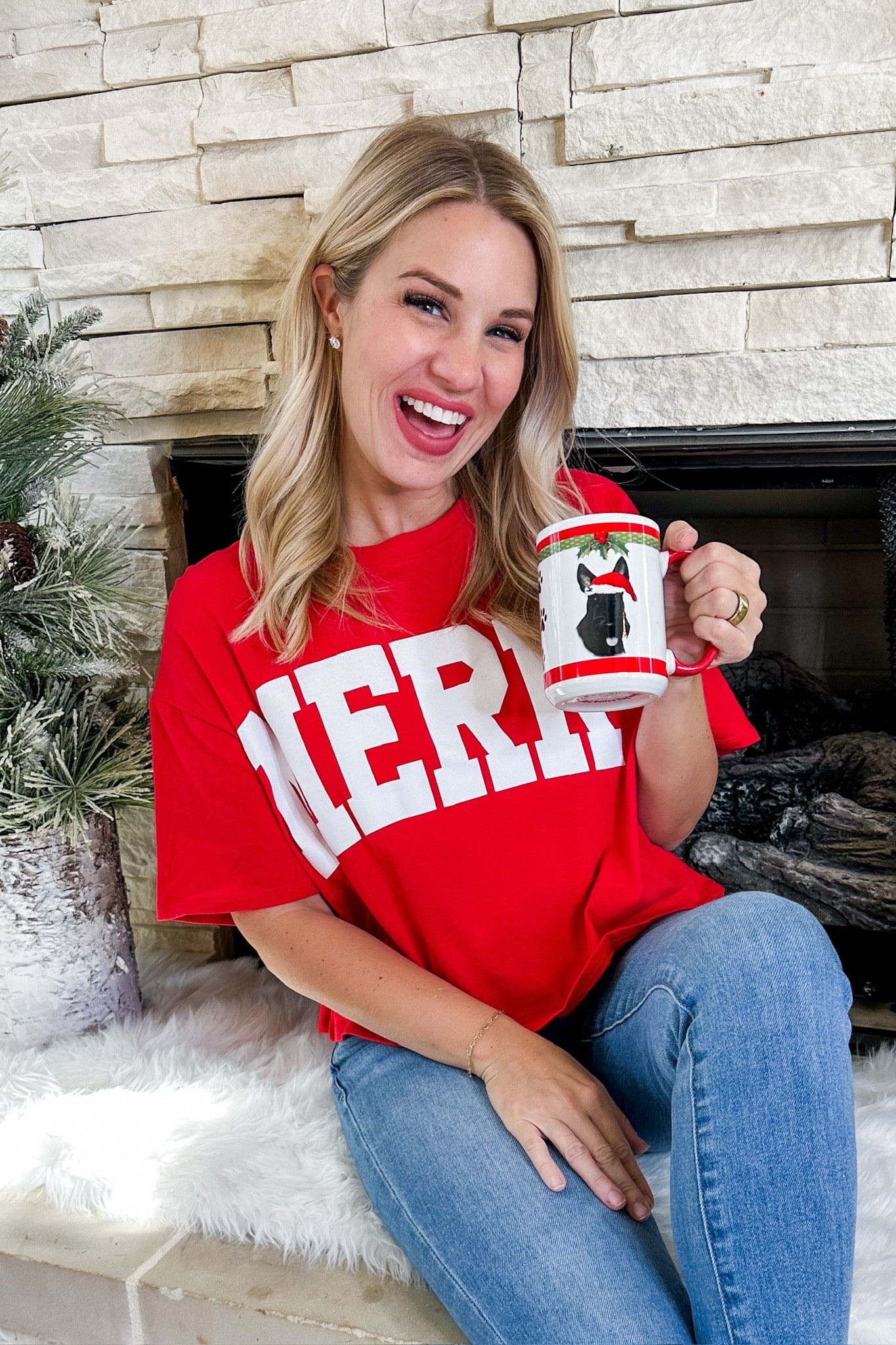 Merry Block Letter Cropped Red Short Sleeve Top