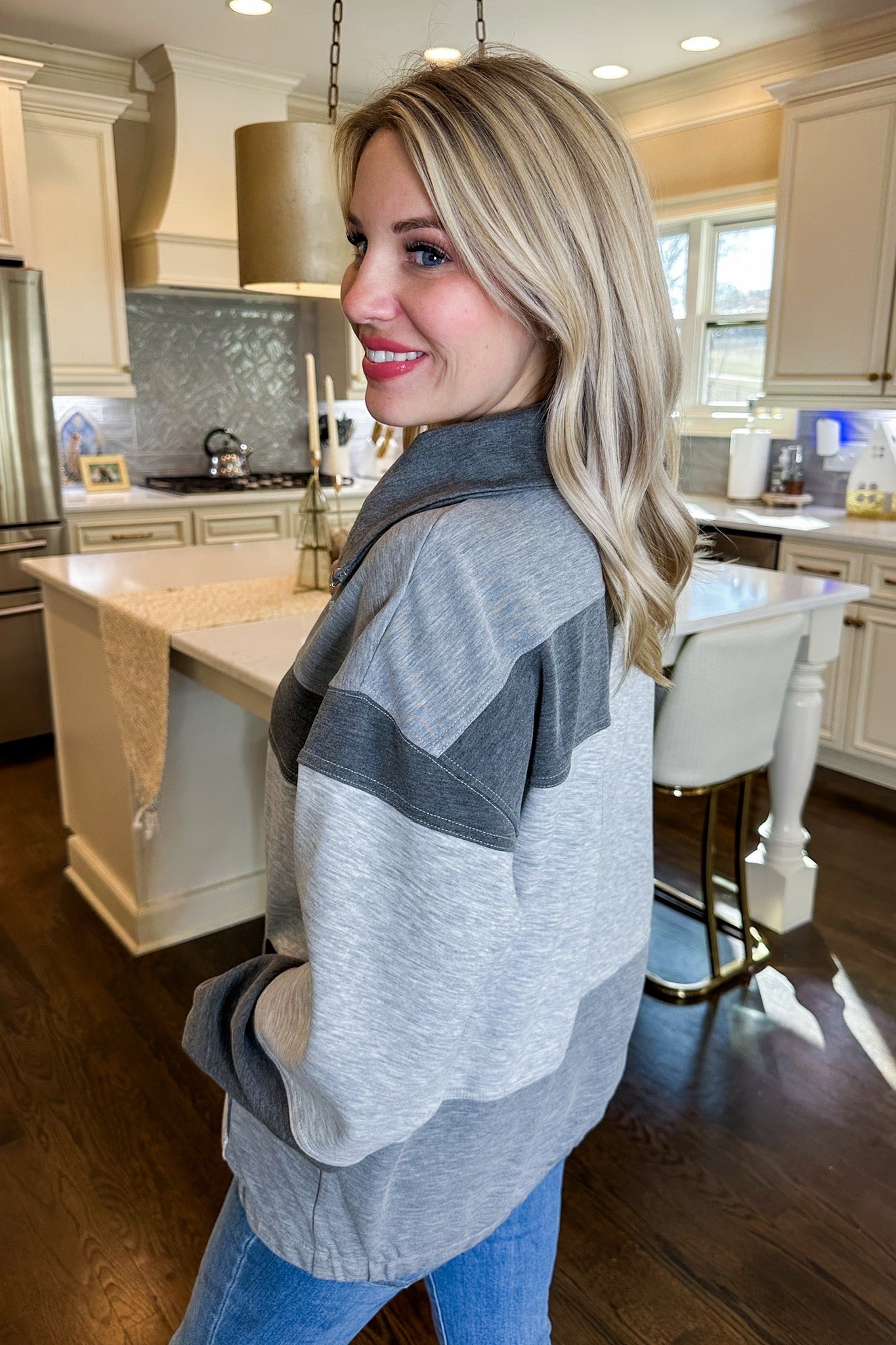 Buttery Soft Heather Grey Asymmetrical Color Block Pullover