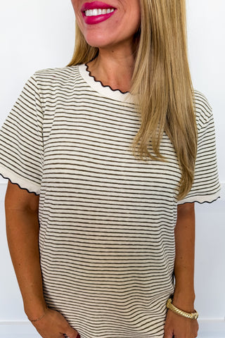 The Presley Stripe Midi Dress in Cream/Mocha