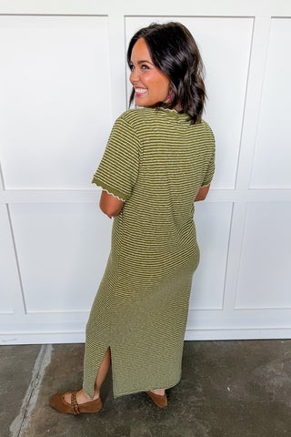 The Presley Stripe Midi Dress in Olive/Cream