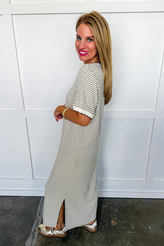 The Presley Stripe Midi Dress in Cream/Mocha