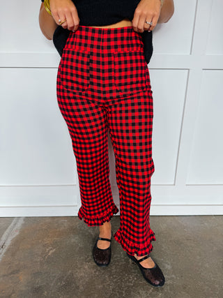 Girl In Gingham Ruffle Pants in Red
