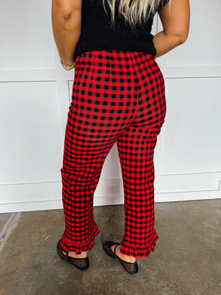 Girl In Gingham Ruffle Pants in Red
