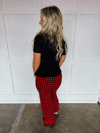 Girl In Gingham Ruffle Pants in Red