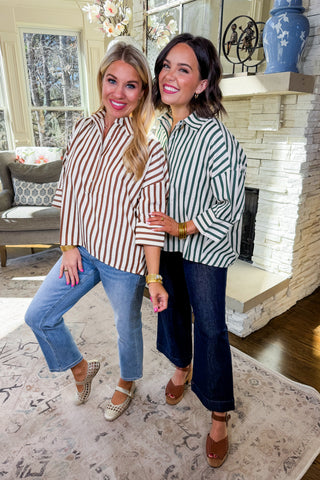 The Laid-Back Luxe Stripe Top in Green