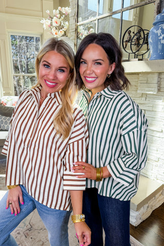The Laid-Back Luxe Stripe Top in Brown