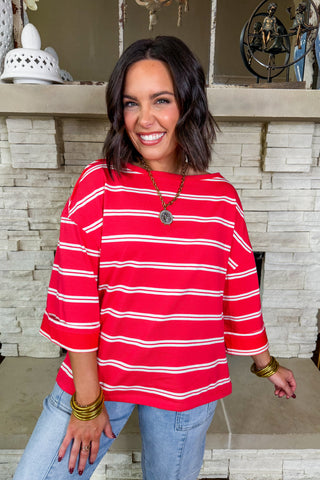 The Coastline Striped Tee in Red