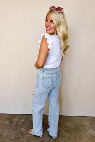 Flirty Ruffle Bodysuit In White