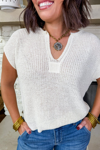 Easy Living Notch Neck Top in Cream