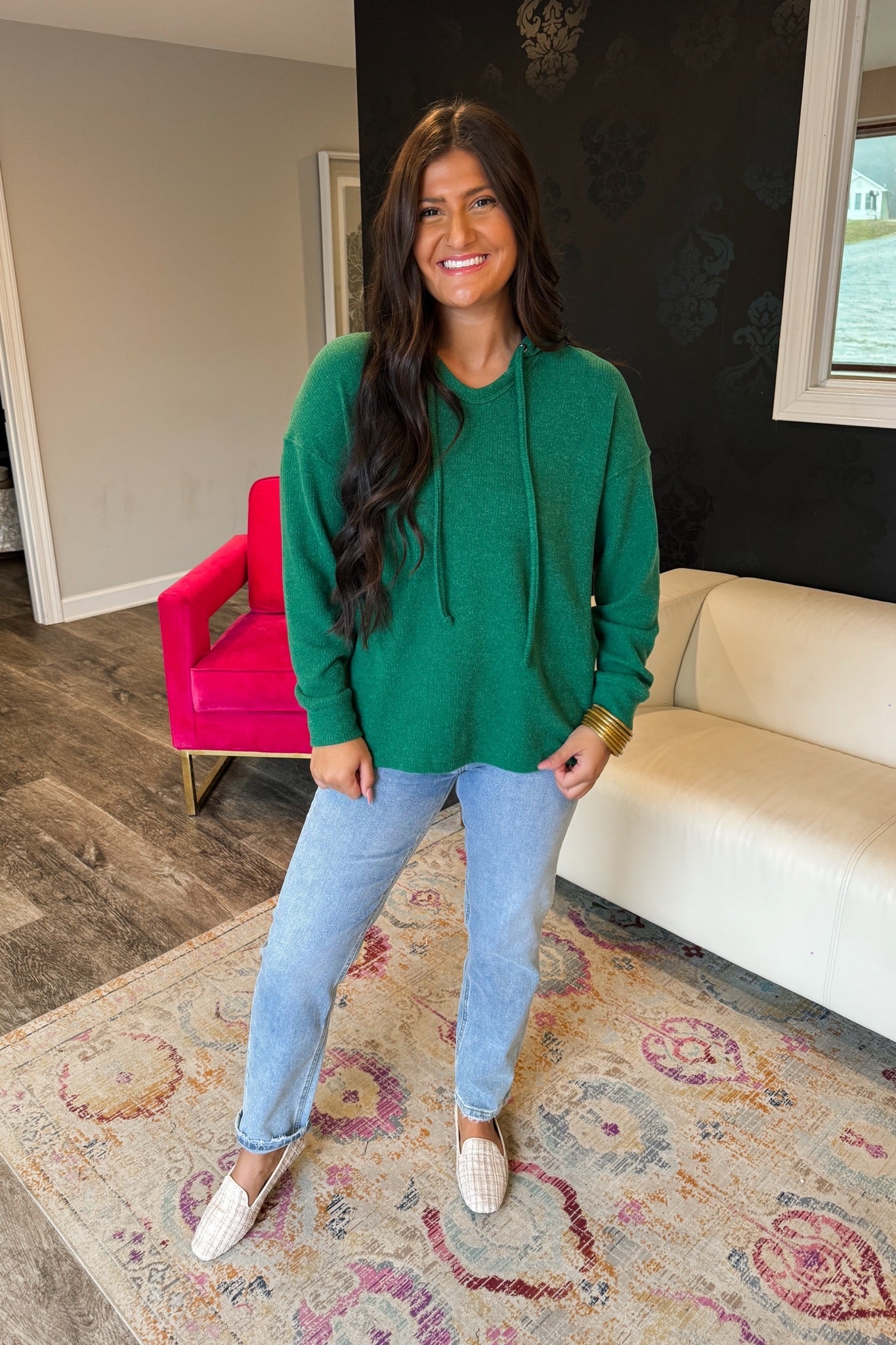 Soft Throw On & Go Green Knit Hooded Sweater