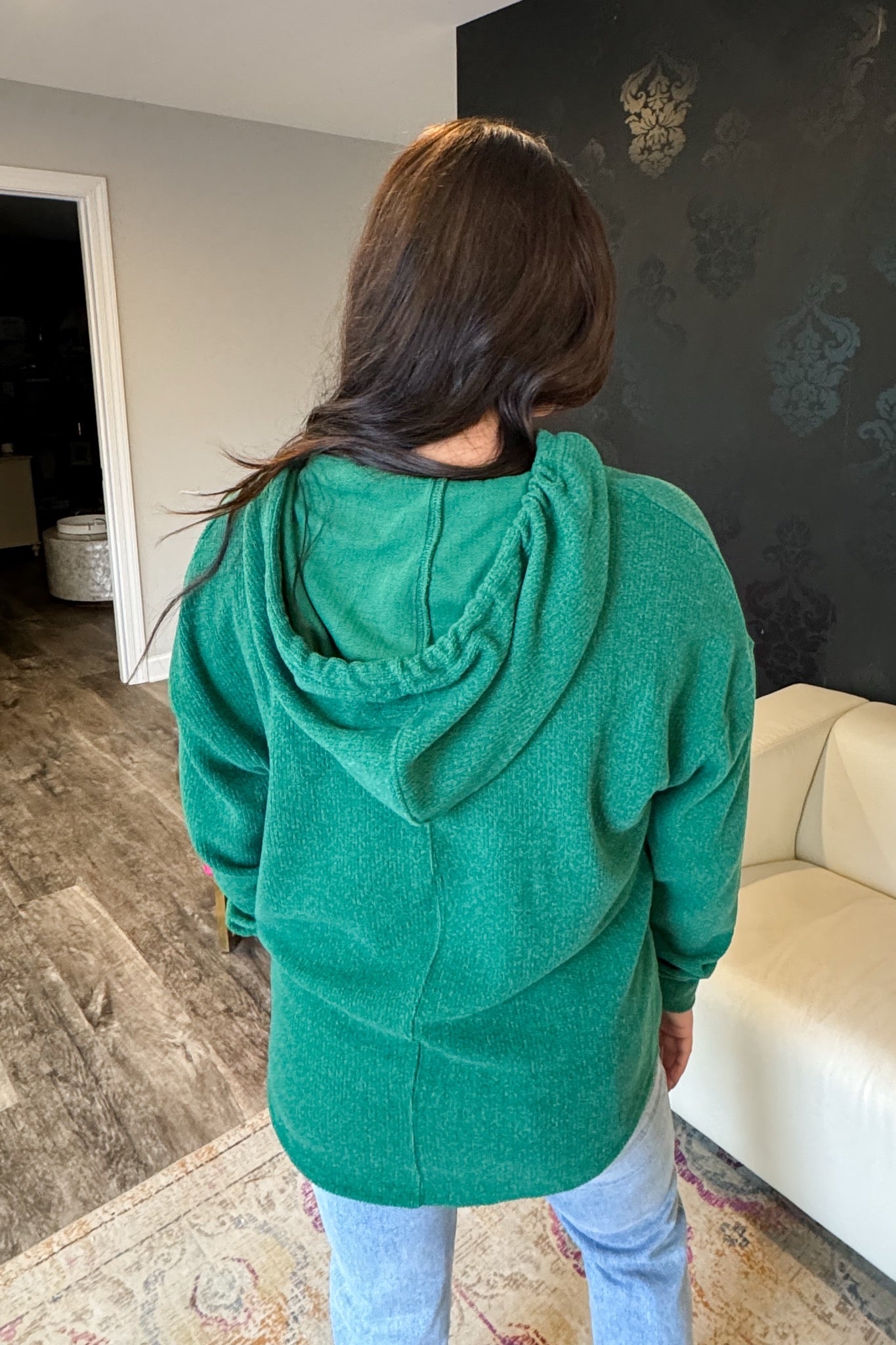 Soft Throw On & Go Green Knit Hooded Sweater