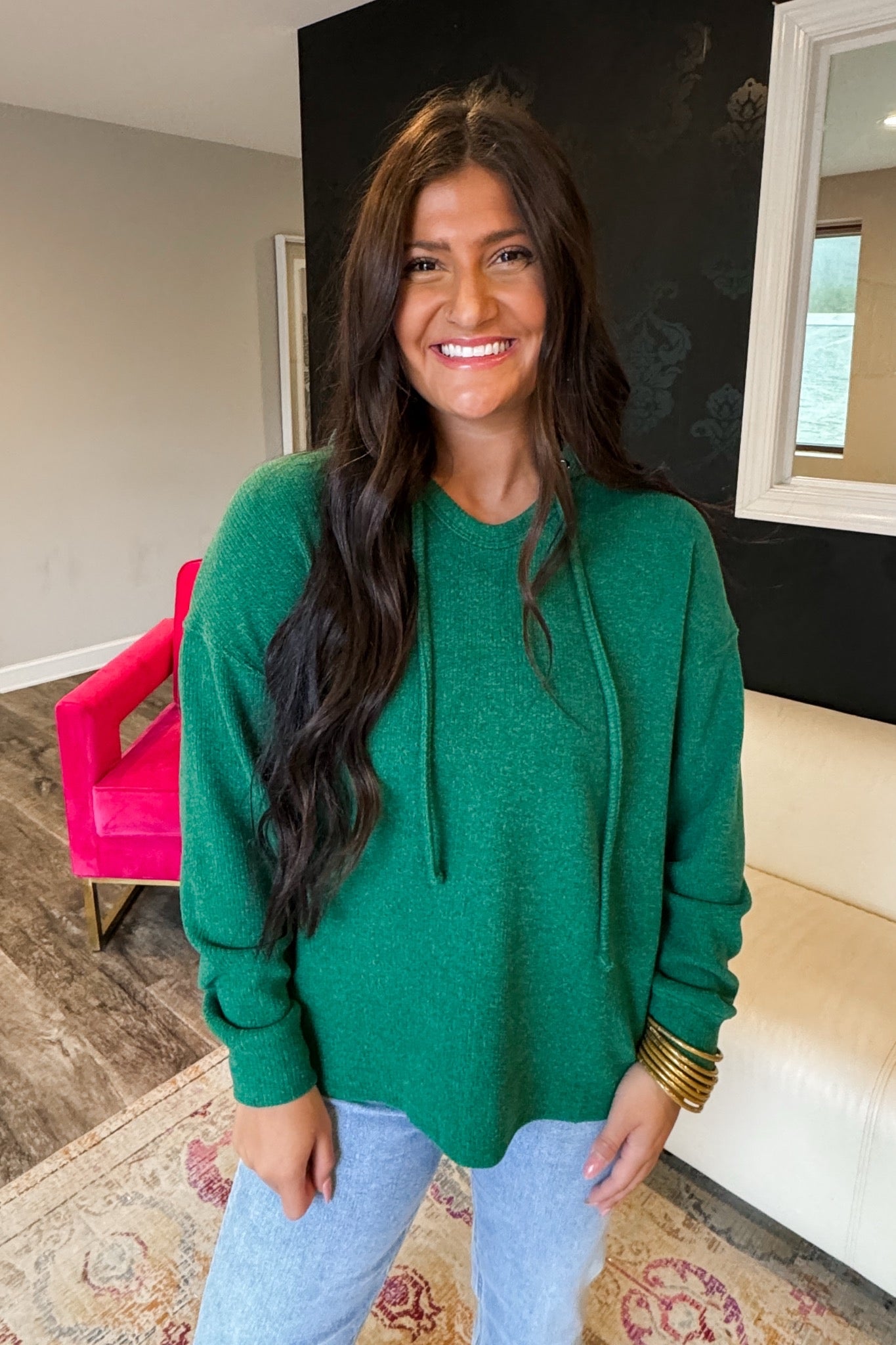 Soft Throw On & Go Green Knit Hooded Sweater