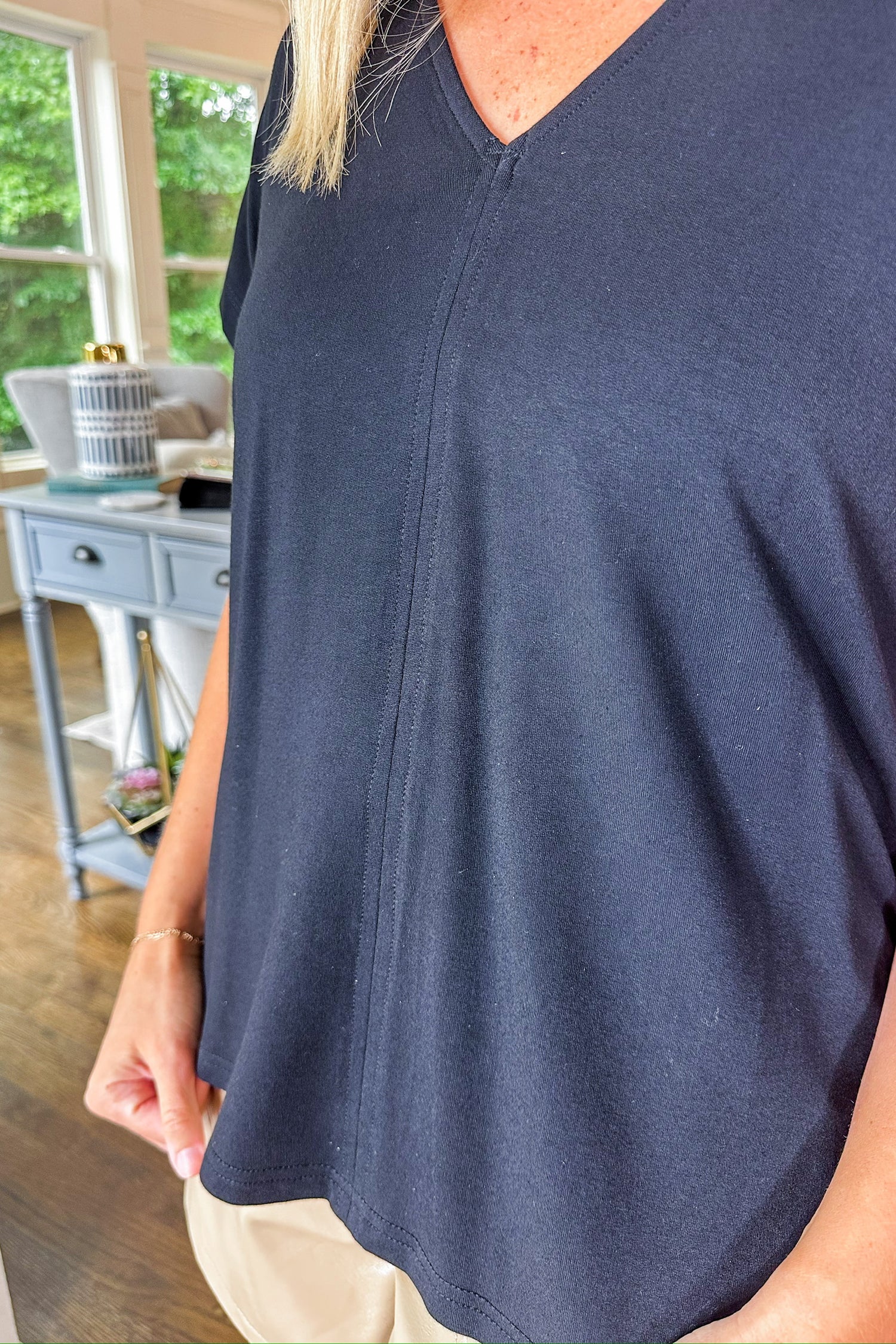 Classic V Neck Layering Staple Top in Black