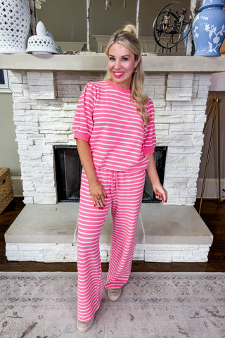 The Classic Pink Stripe Knit Pants Set