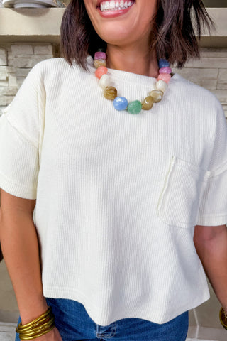 Hot Pink Deal - Happy Days Pocket Tee in Ivory