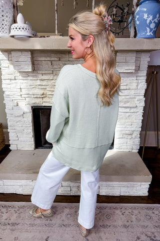 Spring Breeze Pocketed Long Sleeve Top in Sage
