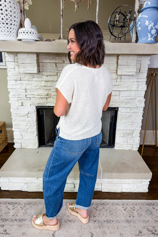 The Mandy Jeans by Risen - Cuffed Barrel Medium Wash Denim