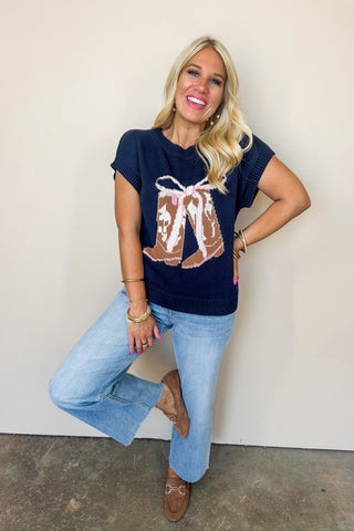 Boots & Bows Navy Knit Sweater Top